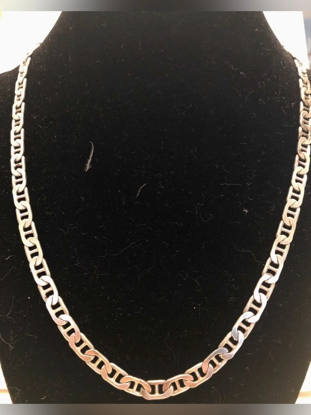 Sterling 925 Italy Flat Elongated Mariner Link Chain Necklace 20”
